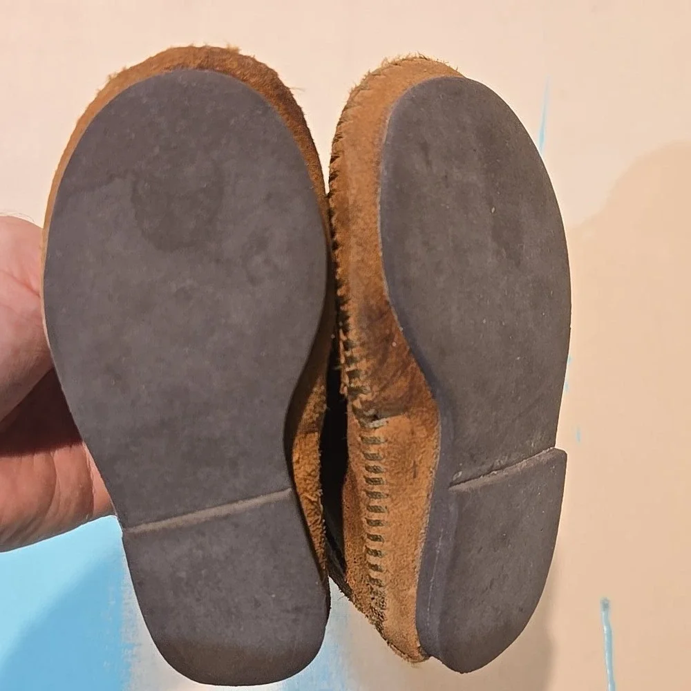 Minnetonka Kids 7 Brown Fringe‎ Moccasins Boots Suede Zip Ankle Stained Shoes